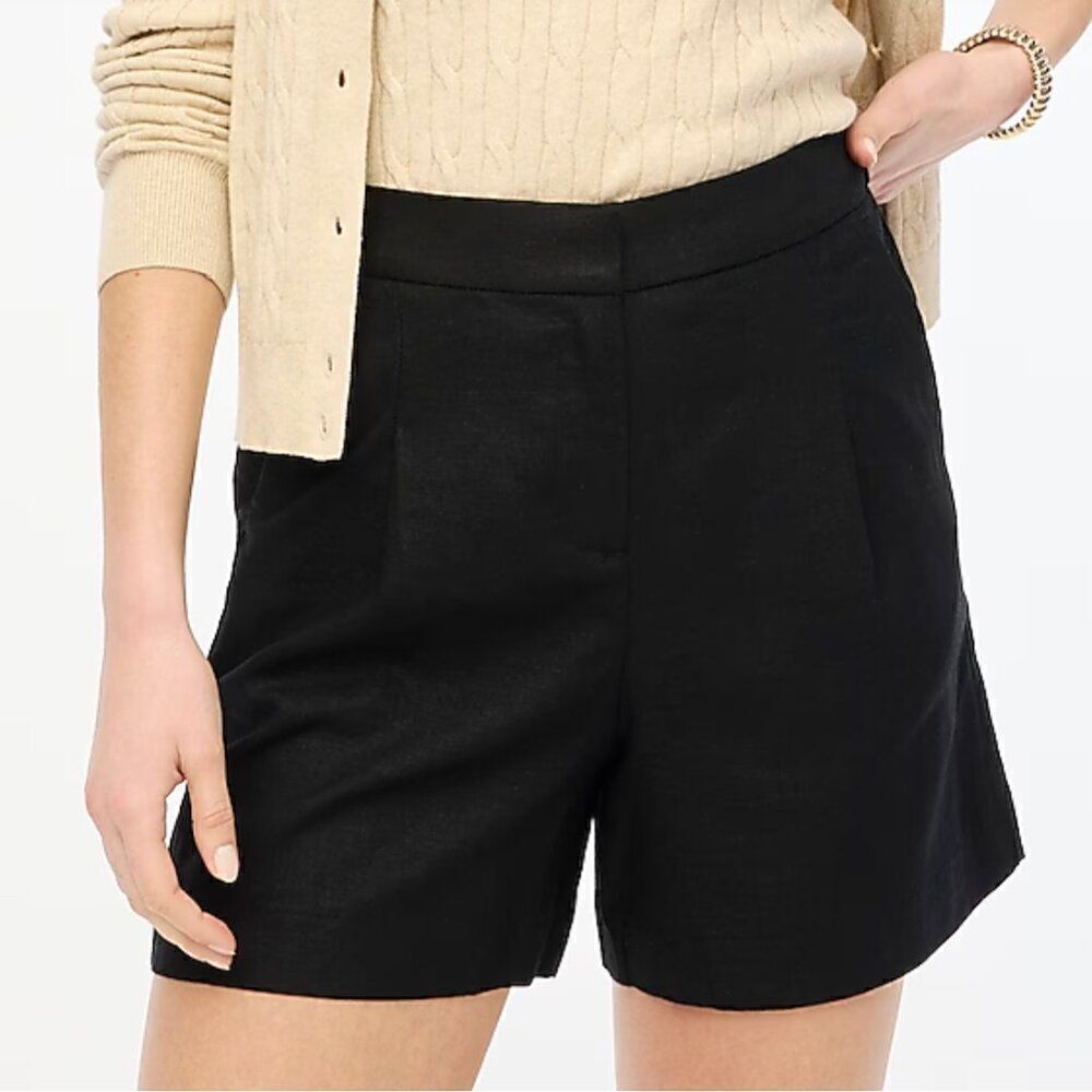 J. Crew Factory Elastic-back linen-blend pleated short in black NWT